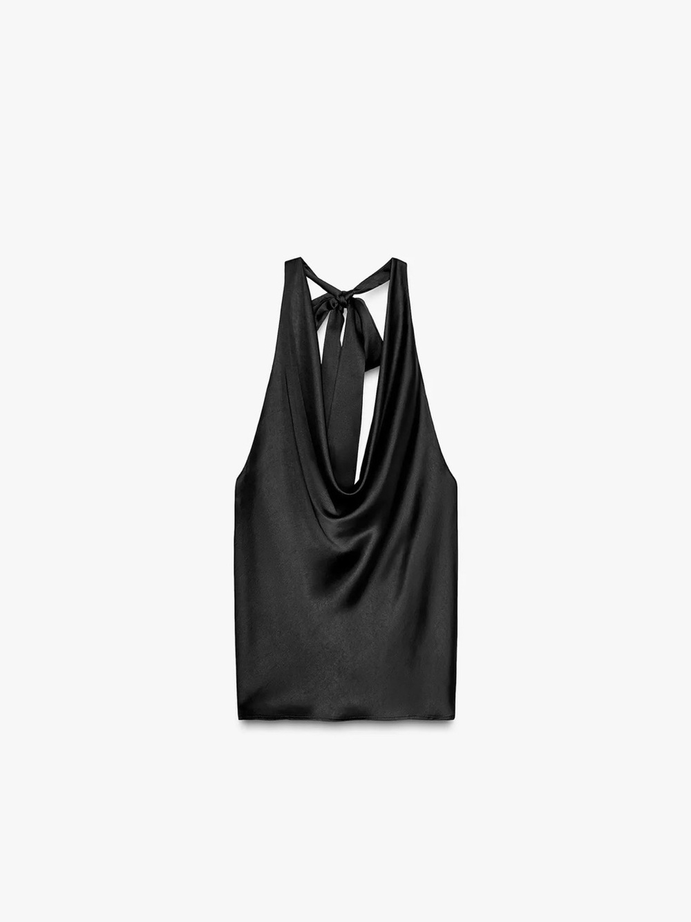 Zara Black Satin Halter Tie-Back Tank Top